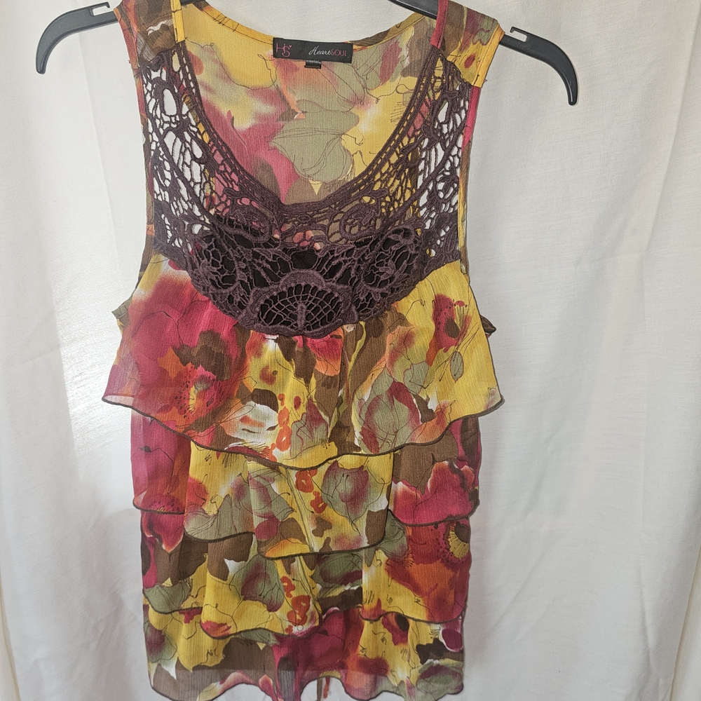 Heart Soul Floral Layered Tank Top with Crochet Detail